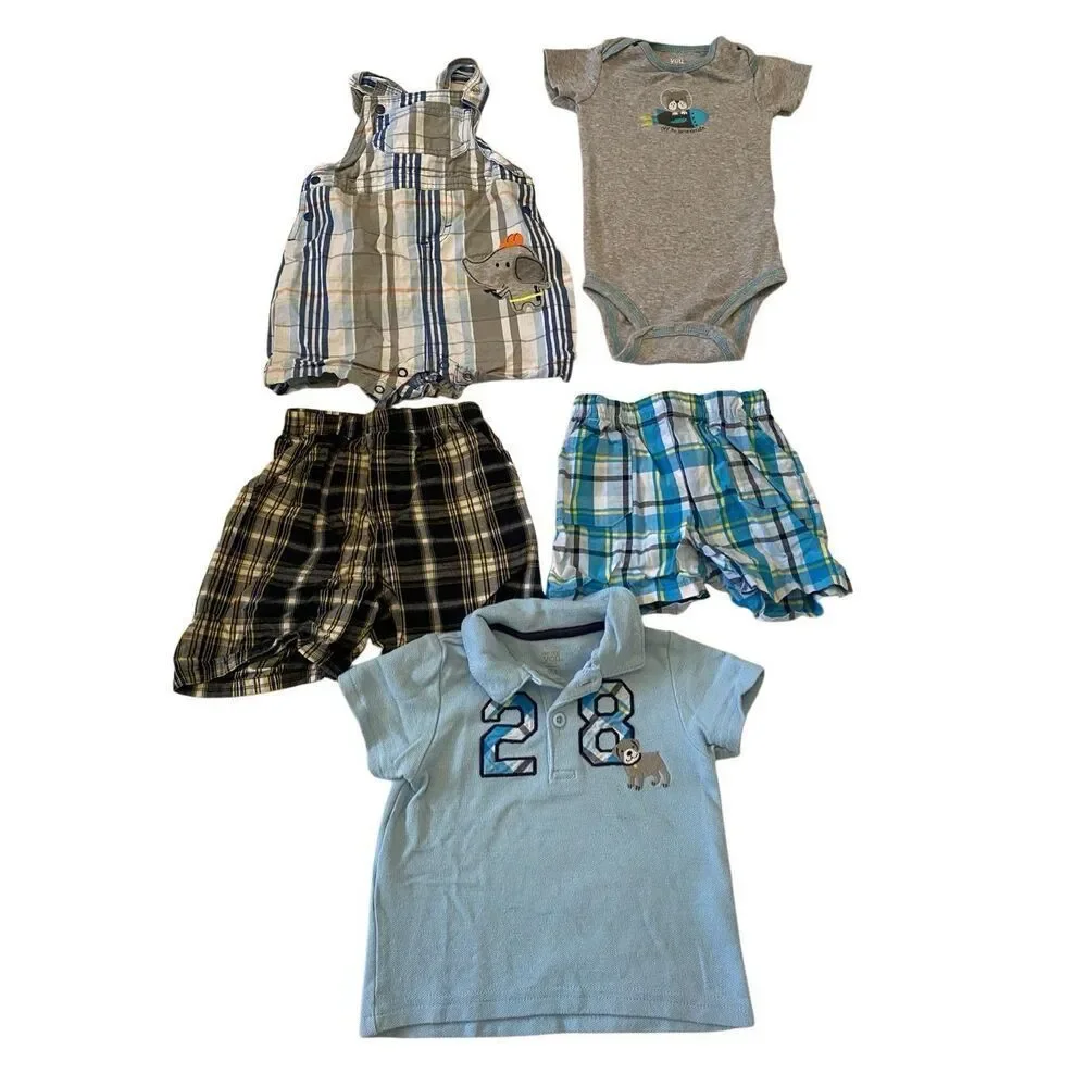Lot of Boys 5 Carters Plaid Shorts Polo T Shirt Overalls Bodysuit Casual
